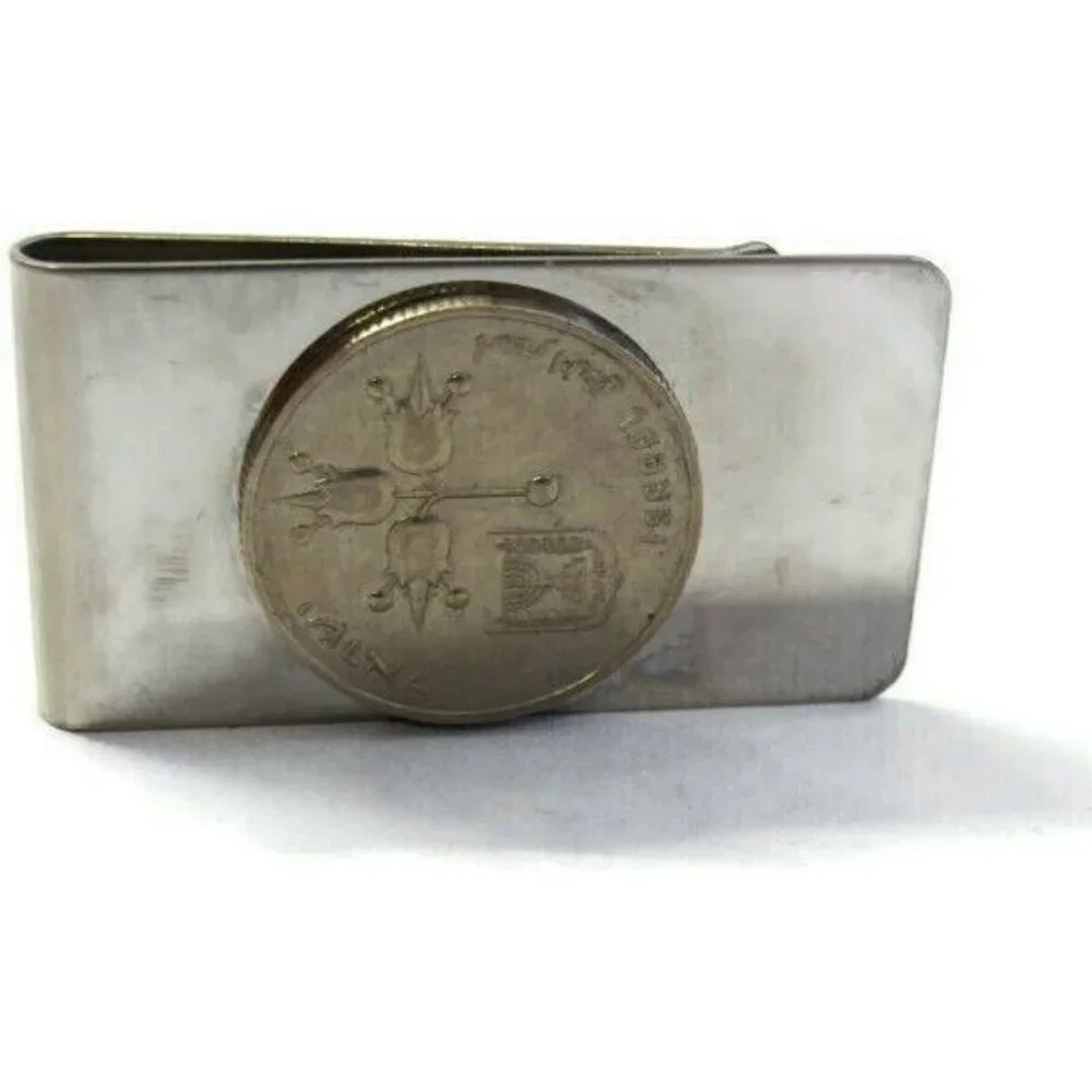 Israel Coin Money Clip Stainless Steel Wallet Cash ID Holder Silver